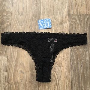 NEW Free People Lace Tanga Black Thong Medium